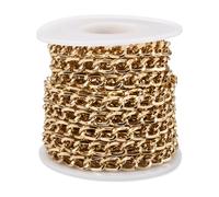 Boutigem Cadena de eslabones de aluminio de 5 m, 10 x 6,5 x 1 mm, cadenas de bordillo ovaladas de metal dorado con carrete para manualidades DIY, collares, pulseras, aretes, fabricación de joyas