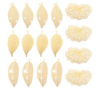 Boutigem Colgantes grandes de latón con filigrana, chapados en oro de 18 quilates, diseño de hoja de metal hueco para hacer joyas, pulseras, collares, aretes, decoración del hogar, 65.5-74x46.5