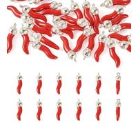 Boutigem Pequeños dijes de chile para hacer joyas, colgantes esmaltados de chile picante, cuerno italiano, dije de chile para collares, pulseras, aretes, Esmalte
