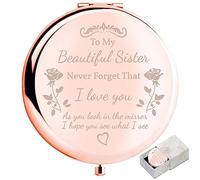 boutikpro Espejo Compacto de Regalo para Hermanas, con Texto en inglés «To My Beautiful Sister», Precioso Espejo Compacto de Oro Rosa, Espejo Amigas, para Mujeres, niñas, Hermanas