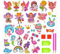BOUTIKS 32 Piezas 5D Diamond Painting Pegatinas Kits para Niños, DIY Hada y Princesa Pintura de Diamantes Arte Mosaico Pegatinas