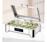 BOVDC Chafing Dish Electrico, 9L Calentador de Comida Electrico para Buffet Temperatura Regulable, Chafing Dish Buffet con Tapa Transparente Acero Inoxidable(B, Full Pan)