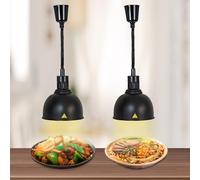 BOVDC Lámpara de Calor para Alimentos, Lampara Calor Cocina 19/25cm, Lamparas de Calor Hosteleria Colgante Ajustable para Buffets y Cocina(Negro-25cm, 2 Piezas)