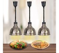 BOVDC Lámpara de Calor para Alimentos, Lampara Calor Cocina 19/25cm, Lamparas de Calor Hosteleria Colgante Ajustable para Buffets y Cocina(Acero Inoxidable-25cm, 3 Piezas)