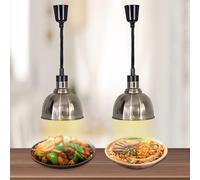 BOVDC Lámpara de Calor para Alimentos, Lampara Calor Cocina 19/25cm, Lamparas de Calor Hosteleria Colgante Ajustable para Buffets y Cocina(Acero Inoxidable-25cm, 2 Piezas)