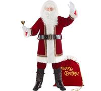 Boveco 10PCS Deluxe Christmas Santa Claus Costume Men Santa Suit Cosplay Adult Red Velvet Outfit Xmas Holiday Party 2XL