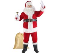 Boveco Disfraz de Papá Noel navideño para hombre adulto, 11 piezas, traje de terciopelo de lujo, traje de Papá Noel para fiesta de Navidad, cosplay S