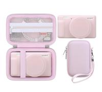 BOVKE 2 en 1 Funda de Cámara para Sony ZV-1 - Cámara Compacta Premium, Caso de Piel de Silicona + Caso Duro Bolsa de Transporte Paquete Protector para Sony ZV-1 Cámara Digital, Rosa Gelatina