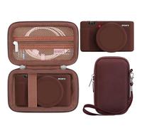 BOVKE 2 en 1 Funda de Cámara para Sony ZV-1 - Cámara Compacta Premium, Caso de Piel de Silicona + Caso Duro Bolsa de Transporte Paquete Protector para Sony ZV-1 Cámara Digital, Marrón