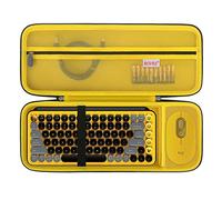 BOVKE Caja Dura, Compatible con la combinación de Teclado inalámbrico mecánico con Teclas Logitech Pop y ratón inalámbrico Pop, Bolsa de Cremallera de Malla, Negro + Amarillo Explosivo