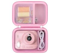 BOVKE Carrying Case for Kids Camera Instant Camera, Kids Digital Camera Instant Print Holder con Bolsillo de Malla para Papel de impresión de la cámara y Cables para niños pequeños Juguetes, Rosa