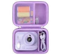 BOVKE Carrying Case for Kids Camera Instant Camera, Kids Digital Camera Instant Print Holder con Bolsillo de Malla para Papel de impresión de la cámara y Cables para niños pequeños Juguetes, Púrpura
