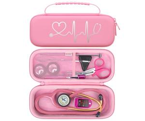 BOVKE Estuche de estetoscopio de viaje para 3M Littmann Classic III, Lightweight II S.E, MDF Acoustica Estetoscopios ligeros, bolsillo de malla para lámparas de pluma, tijeras accesorios, Rosa