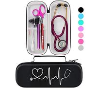 BOVKE Estuche de estetoscopio para estetoscopios 3M Littmann Classic III, Lightweight II S.E, MDF Acoustica Deluxe - Habitación extra para tijeras de vendaje médico EMT Trauma Shear y lámparas, Negro