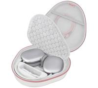 BOVKE Estuche de transporte duro con modo de sueño para auriculares inalámbricos de Apple AirPods Max, bolso de almacenamiento portátil protector de AirPods Max bolsillo de accesorios, Oro Rosa Blanco