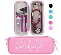 BOVKE Estuche de viaje compatible con 3M Littmann Classic III, Lightweight II S.E, MDF Acoustica Deluxe Estetoscopio, espacio extra para tijeras médicas EMT tijeras de trauma y lámpara led, Rosa Perla