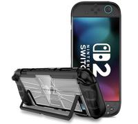 BOVKE Funda Protectora para Nintendo Switch 2 2025, TPU Soft Grip Cover + Hard PC Case con diseño ergonómico, amortiguación y Anti-arañazos Compatible con la Consola y JoyCon, Negro