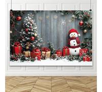 Bovlleetd 1.5x1m Fondo de Navidad de Madera Rústica Fondos Nevados Árbol de Navidad Muñeco de Nieve Caja de Regalo Roja Piña Escena Invernal Fondo Fotográfico para Decor de Fiesta de Nochebuena
