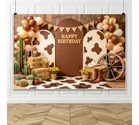 Bovlleetd 1.5x1m Fondo de Vaquero Occidental Estampado Vaca, Arco de Globos Marrón Beige, Fondo de Fotografía para Decoración Fiesta Occidental Banner Cumpleaños Niños