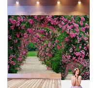Bovlleetd 1,5x1m Fondo fotográfico Arco Rosa, Camino de Grava, Flores exuberantes, verdor de Verano - Fondo romántico de Boda & Exterior, Accesorios de Studio Pro para Parejas y Viajes