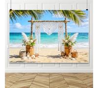 Bovlleetd 1.5x1m Fondo fotográfico de Boda costero con Arco de macramé, Flores y Conchas, decoración Marina para Bodas Bohemias y Fiestas de Verano