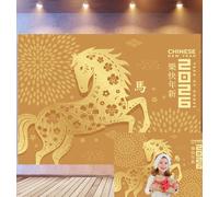 Bovlleetd 1,8x1,2m Fondo de celebración de Año Nuevo Chino 2026 Escena Caballo Dorado con Floral Año del Caballo 2026" Fondo de Saludo Festivo de Apoyos de Estudio de Fotos
