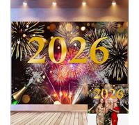 Bovlleetd 1,8x1,2m Fondo de celebración de Año Nuevo Escena Festiva de 2026 Números Dorados Fondo de champán de Fuegos Artificiales Coloridos para la víspera de Año Nuevo