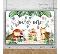 Bovlleetd 150x100cm Wild One TelóN De Fondo De CumpleañOs Animales De La Selva Plantas Tropicales FotografíA Fondo De Dibujos Animados LeóN Elefante HipopóTamo Fondo para Bebé Bautista Banner
