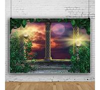 Bovlleetd 150x120cm Cielo jardín fotografía Fondo romántico 3D Paisaje Natural Luna Llena telón de Fondo Hojas Verdes Planta Aceite luz Rojo Puesta del Sol Fondo para Estudio fotografía Accesorios
