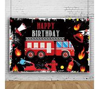 Bovlleetd 150x120cm Feliz CumpleañOs TelóN De Fondo Rojo CamióN De Bomberos FotografíA Fondo Hidrante De Fuego Extintor De Fuego Fondo Negro FotografíA TelóN De Fondo para Fiesta