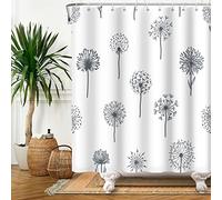 Bovlleetd 152x183cm Diente De LeóN Cortina De Ducha Negro Blanco Planta Diente De LeóN Cortina De BañO Simple Moderno Natural BotáNico Cortinas De Ducha Impermeable BañEra Cortina