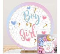 Bovlleetd 180cm Boy OR Girl Pantalla de género Fondo Redondo Mármol Raya Fondo Azul Rosa Mezcla Gradiente Círculo Fondos para Baby Shower Recién Nacido Fiesta de cumpleaños Decoración Foto Props