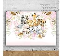 Bovlleetd 180x120cm Selva Animal TelóN De Fondo Bebé Ducha FotografíA Fondo Rosa Gris Hojas Fondo De Dibujos Animados LeóN Mono Elefante Fiesta De CumpleañOs Bandera para Pastel DecoracióN De Mesa