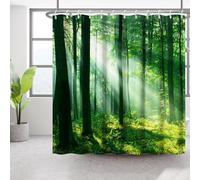 Bovlleetd 180x180cm Bosque Cortina De Ducha MañAna Bosque Luz Solar Cortina De BañO ImpresióN 3D Bosque Paisaje Cortina De Ducha Natural Verde Bosque Impermeable Cortina De BañO