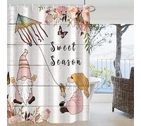 Bovlleetd 180x200cm Rosa GNOME Cortina De Ducha Cometa Mariposa Rosa Cortina De BañO Sweet Season Primavera Impermeable Cortinas De BañO BañEra Cortina para DecoracióN De BañO