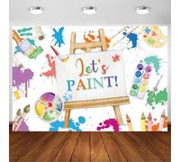 Bovlleetd 2.2x1.5m Fondo de fotografía Let's Paint con Arte de Graffiti, Salpicaduras de Pintura de Pared, Pinceles de Artistas Coloridos, Fondo para Fiesta de cumpleaños de niños, Pancarta de Vinilo