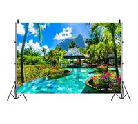 Bovlleetd 2.2x1.5m Fondo de la Piscina de hawái, Fondo de Palmera Tropical del Cielo Azul Fondo de la Fiesta de Vacaciones de Flores de la Piscina de Verano Retrato de Fondo del Estudio fotográfico