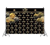 Bovlleetd 2.2x1.5m Fondo VIP, Fondo de la Alfombra roja del Baile de Oro Negro, Fondo del Evento Crown Balloon Flash Star, Retrato de celebridades del Evento, pancartas de Fiesta Decoradas con Vinilo