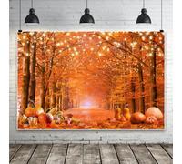 Bovlleetd 2.2x1.5m Telón de Fondo de Otoño de Poliéster con Paisaje del Bosque, Hojas de Arce y Calabazas, Fondo para Decoración de Fiesta de Acción de Gracias y Friendsgiving