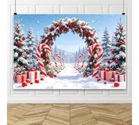 Bovlleetd 2.5x1.8m Feliz Navidad Bastón de Caramelo Fondo Fotográfico Cajas de Regalo y Pinos Decoración de Banner para Fiesta de Nochevieja