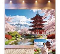 Bovlleetd 2,5x1,8m Fondo Templo Sakura Japonés Pagoda Roja y Monte Fuji Camino Lago Farol de Piedra Tema Sakura Sereno Accesorios Estudio