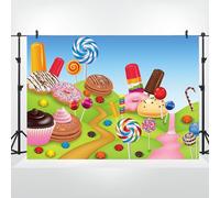 Bovlleetd 2.7x1.8m Fondo de Candy Land, Dibujos Animados, Donut, arcoíris, piruleta, Helado, Pastel, Fondo, Dulces, Dulces, Baby Shower, Fiesta de cumpleaños, decoración, Pancarta