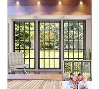 Bovlleetd 2,7x1,8m Fondo fotográfico Ventana Interior Moderna, Cristal de Rejilla, Silla de Cuero, Planta Verde, Suelo de Madera - Decoración Minimalista, Accesorios de Studio fotográfico Interior