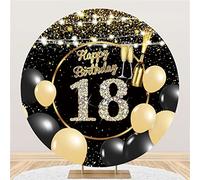 Bovlleetd 200cm Fondo de círculo de Feliz cumpleaños para decoración de Fiesta de cumpleaños Número 18 con Incrustaciones de Diamantes Fondo Redondo Fondo de Tiro de champán Dorado