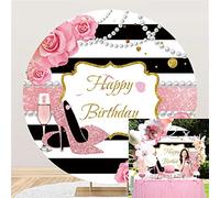 Bovlleetd 220cm Fondo de Foto de Feliz cumpleaños Tacones de Oro Rosa Fondo Brillante de champán Colgante de Perla Rosa Fondo de fotografía para niñas Mujeres decoración de Fiesta de cumpleaños