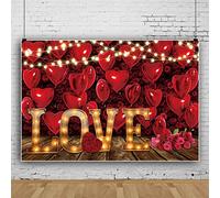 Bovlleetd 220x150cm Love Luz TelóN De Fondo RomáNtico DíA De San ValentíN FotografíA Fondo Rojo Rosa Globo Fondo Vintage Panel De Madera Estudio FotografíA Fondo