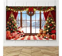 Bovlleetd 3.6x1.8m Fondo de Ventana de Navidad Nieve de Invierno Pancarta de Cabina de Fotos de Vacaciones de Invierno Nevado Fondo de Decor de Árbol de Navidad Accesorios de Fotos de Fiesta Familiar