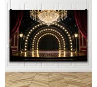 Bovlleetd 3.6x1.8m Telón de Escenario de Teatro Candelabro Vintage Lujoso Cortina Terciopelo Rojo Arco Dorado Bombilla Fondo de Fotografía para Boda Baile de Graduación Cumpleaños Accesorios