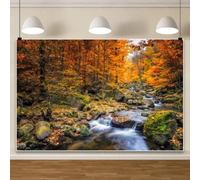 Bovlleetd 3.6x1.8m Telón de Fondo de Acuario con Cascada de Otoño, Fondo de Paisaje Natural con Lago y Arroyo del Bosque, Fondos de Plantas Tropicales y Rocas para Terrarios