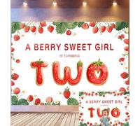 Bovlleetd 3,6x2,5m Fondo de cumpleaños A Berry Sweet Girl 2 años Marco de Fresas, Two Estilo Galleta Fresas Margaritas, Tema de Verano Dulce, Accesorios de Estudio fotográfico
